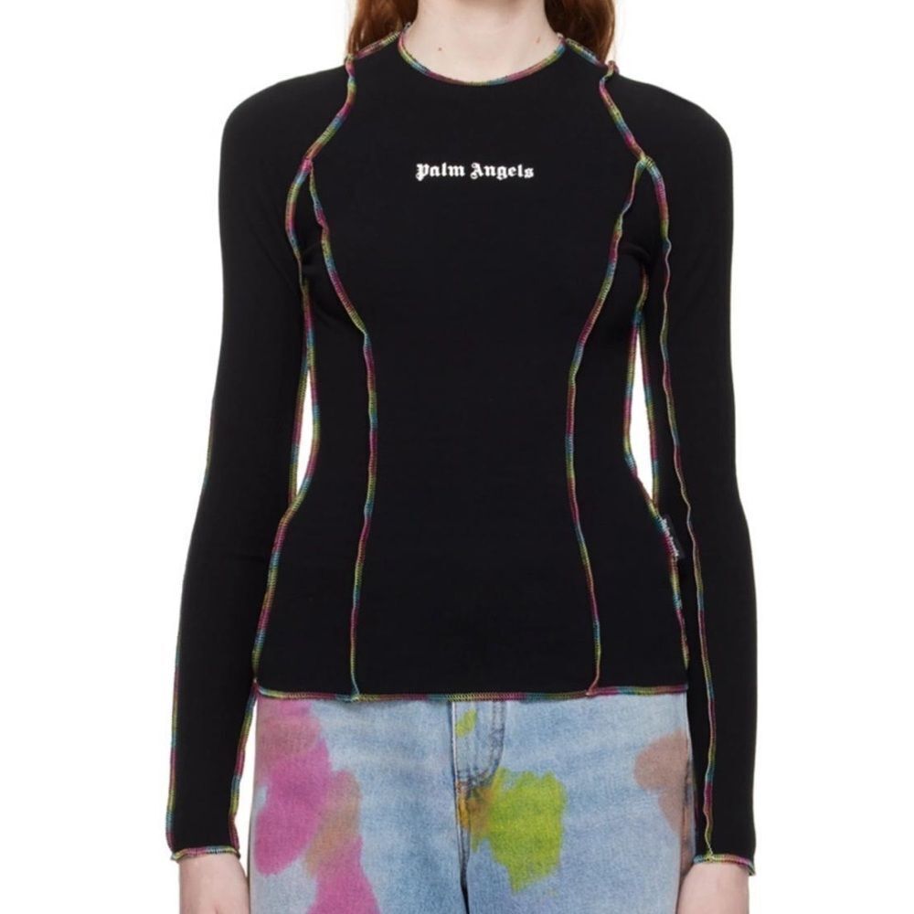 Palm Angels Black Rainbow Stitch Long sleeve Top(Size XS)